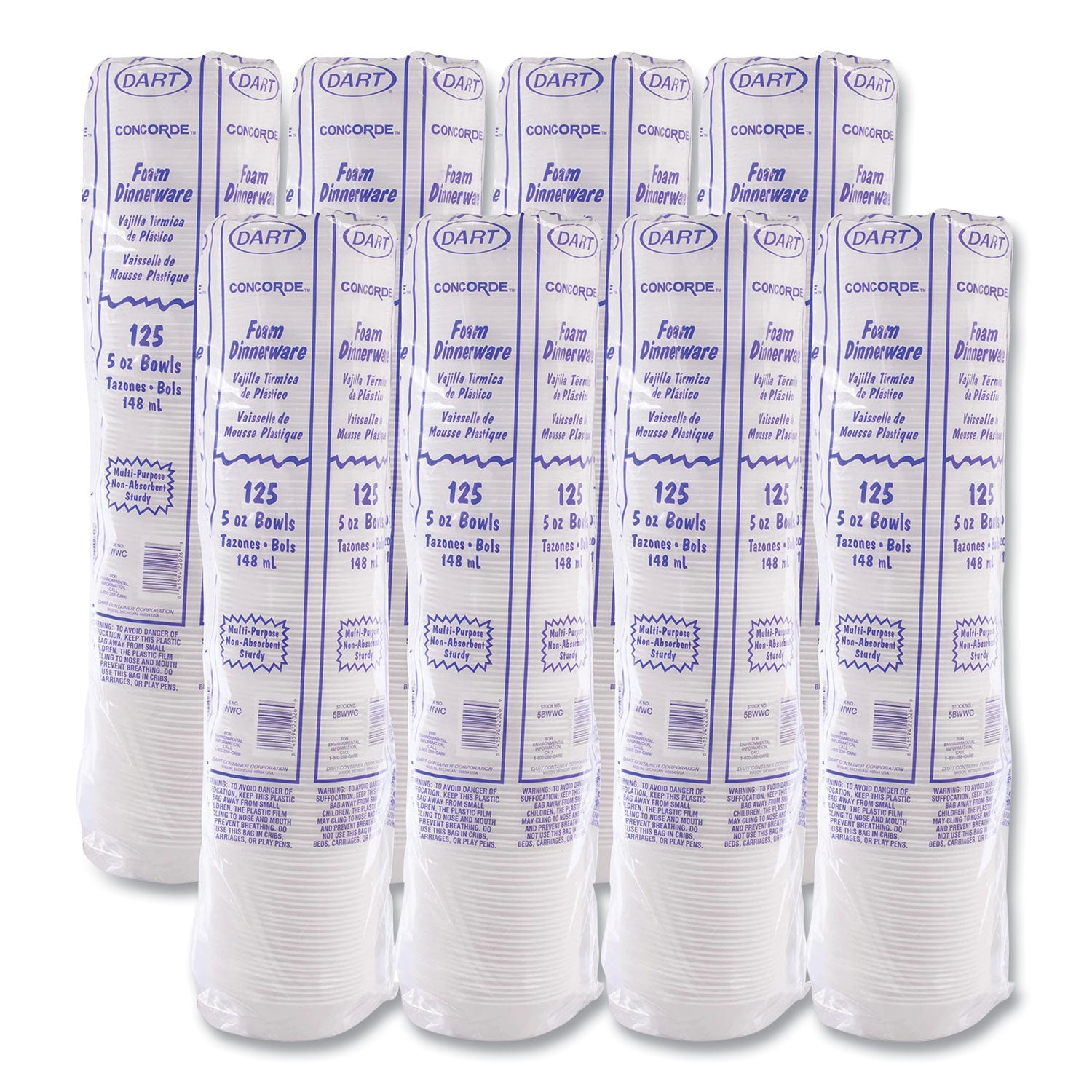 Non-Laminated Foam Dinnerware, Bowl, 5 oz, White, 125/Pack, 8 Packs/Carton