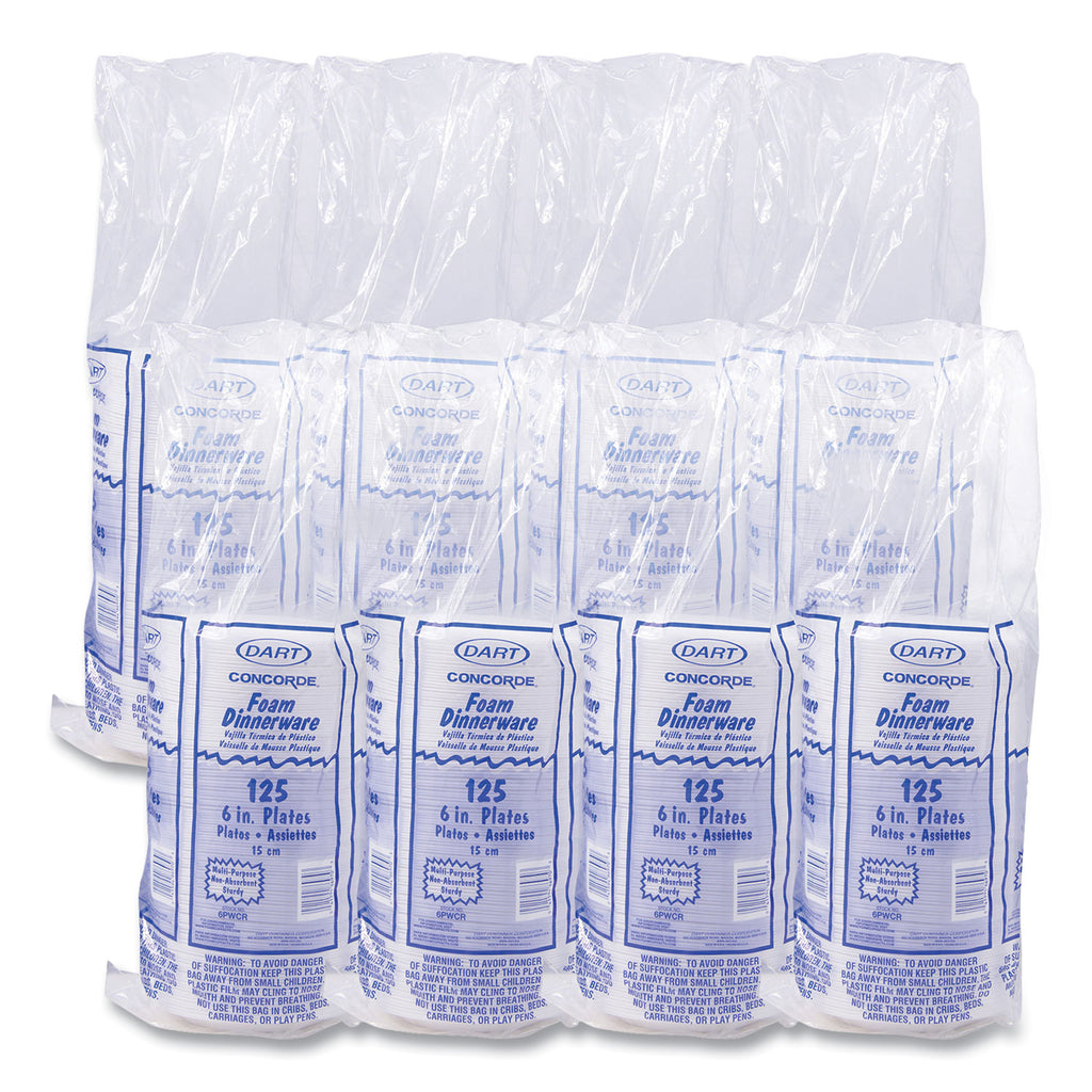 Concorde Foam Plate, 6" dia, White, 1,000/Carton