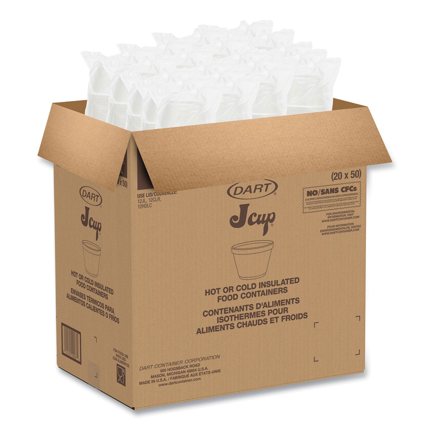 Foam Containers, 6 oz, White, 50/Bag, 20 Bags/Carton - 