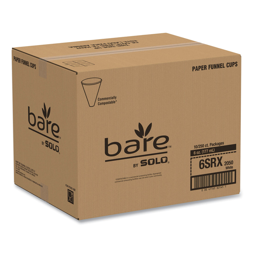 Bare Eco-Forward Treated Paper Funnel Cups, ProPlanet Seal, 6 oz, 250/Bag, 10/Carton