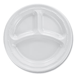 Famous Service Plastic Dinnerware, Plate, 3-Compartment, 10.25" dia, White, 125/Pack, 4 Packs/Carton - 