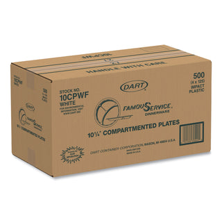 Famous Service Plastic Dinnerware, Plate, 3-Compartment, 10.25" dia, White, 125/Pack, 4 Packs/Carton - 