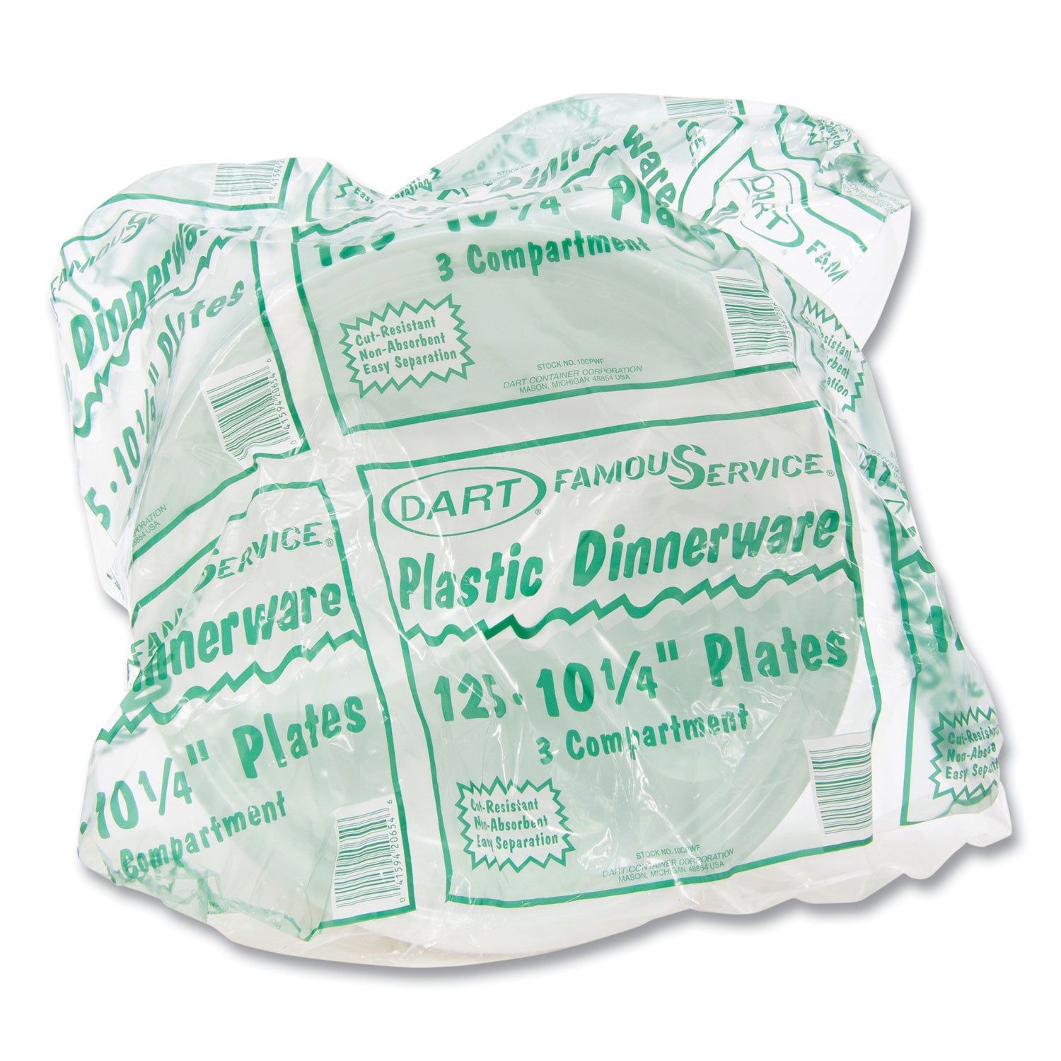 Famous Service Plastic Dinnerware, Plate, 3-Compartment, 10.25" dia, White, 125/Pack, 4 Packs/Carton - 