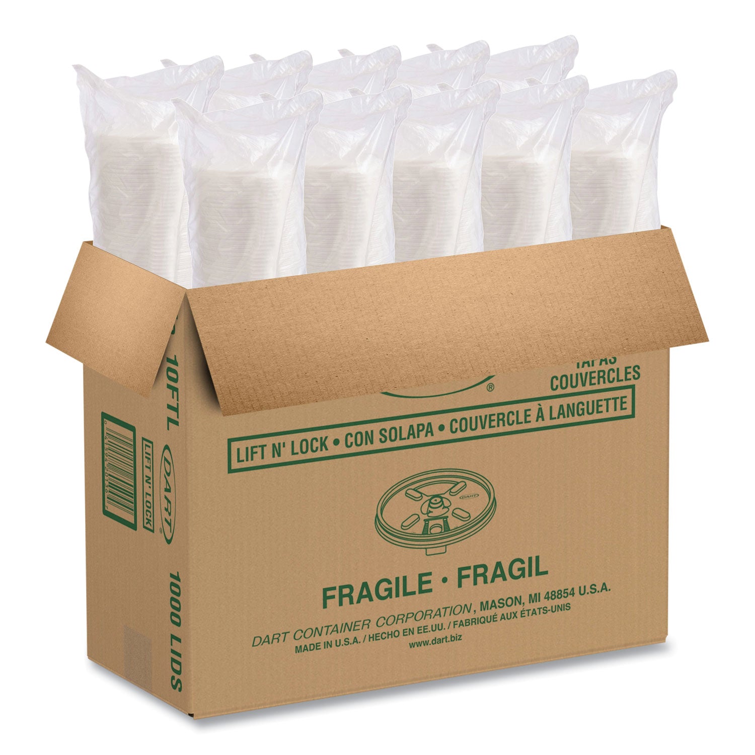 Lift n' Lock Plastic Hot Cup Lids, Fits 10 oz Cups, White, 1,000/Carton