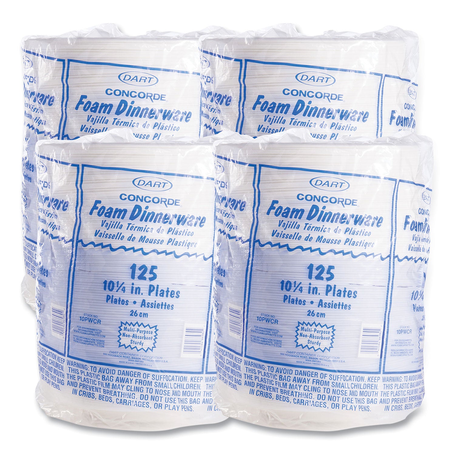 Concorde Foam Plate, 10.25" dia, White, 125/Pack, 4 Packs/Carton - 