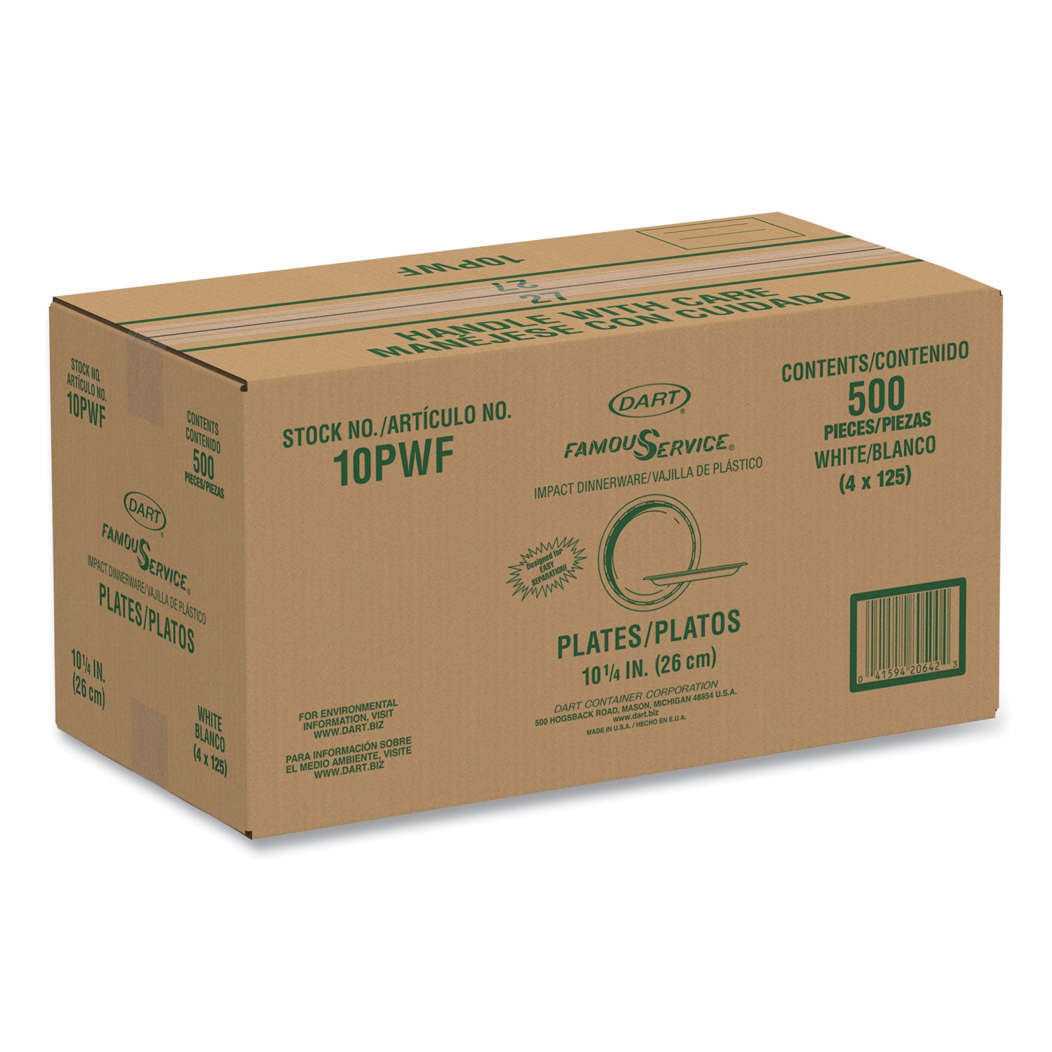 Famous Service Impact Plastic Dinnerware, Plate, 10.25" dia, White, 500/Carton - 
