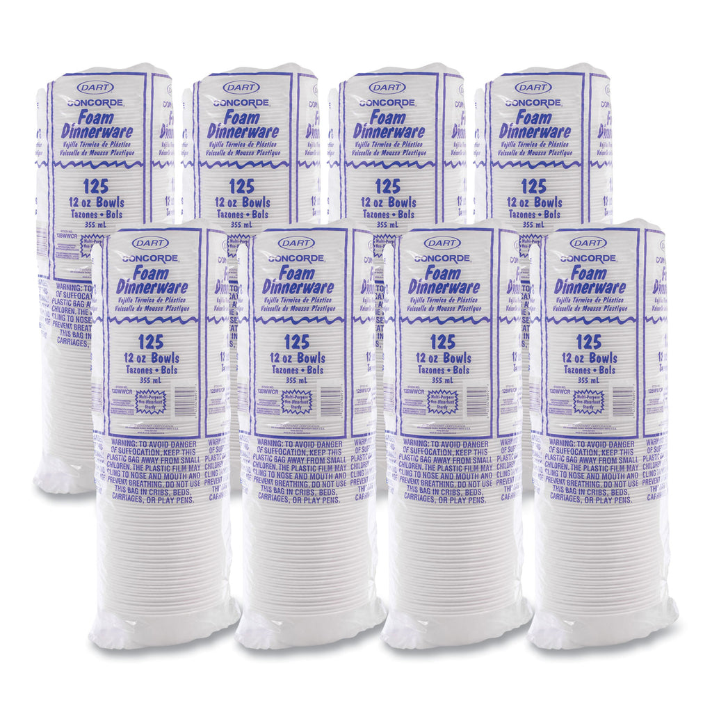 Concorde Foam Bowl, 10, 12 oz, White, 125/Pack, 8 Packs/Carton