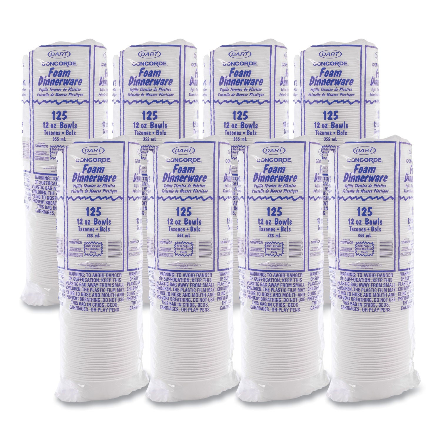 Concorde Foam Bowl, 10, 12 oz, White, 125/Pack, 8 Packs/Carton