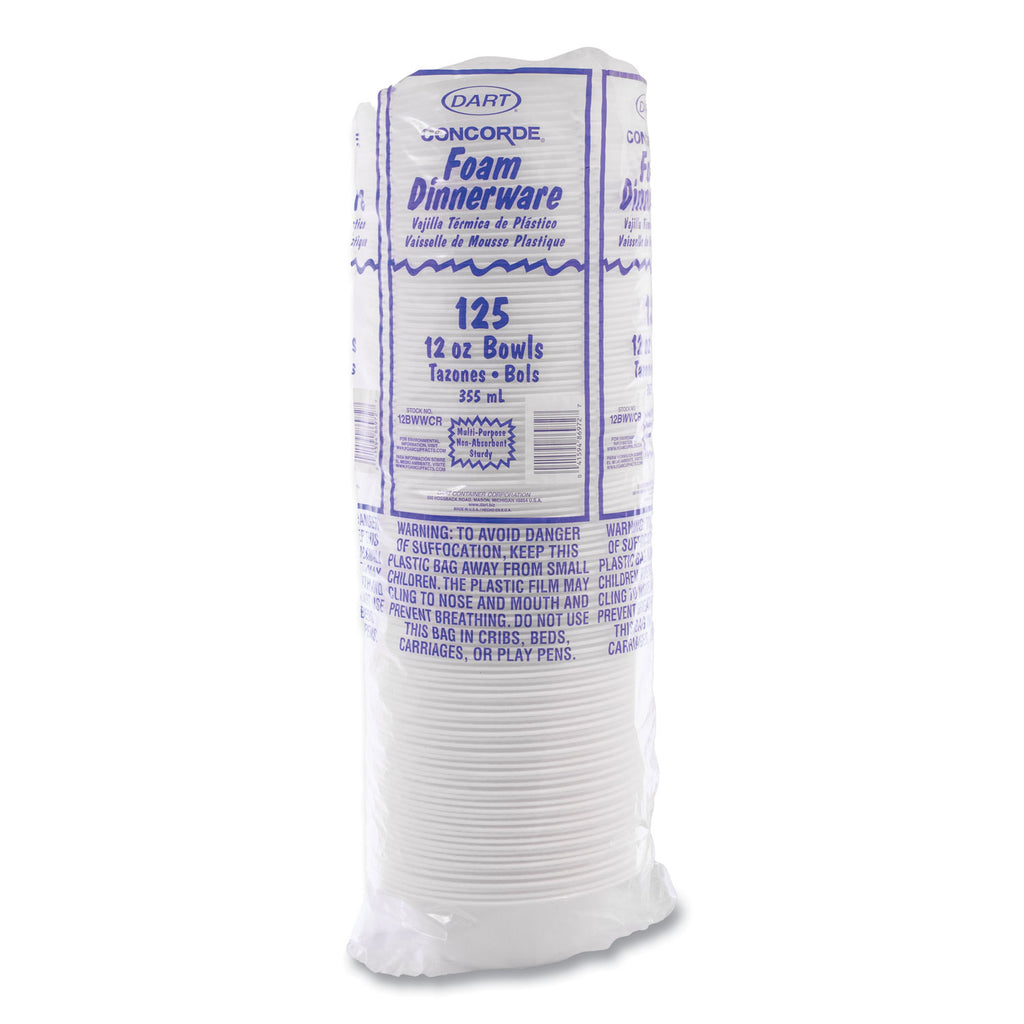 Concorde Foam Bowl, 10, 12 oz, White, 125/Pack, 8 Packs/Carton