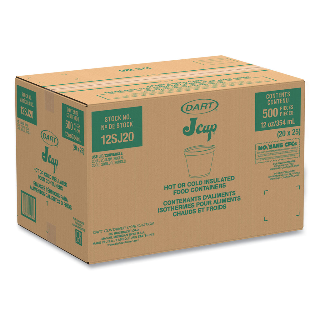 Food Containers, 12 oz, White, Foam, 25/Bag, 20 Bags/Carton