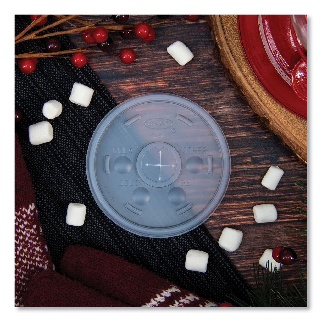 Plastic Lids for Foam Cups, Bowls and Containers, Flat with Straw Slot, Fits 6-14 oz, Translucent, 100/Pack, 10 Packs/Carton