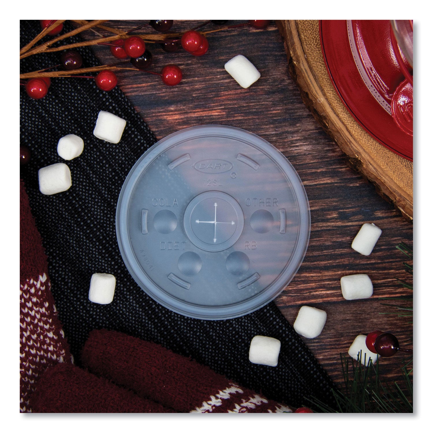 Plastic Lids for Foam Cups, Bowls and Containers, Flat with Straw Slot, Fits 6-14 oz, Translucent, 100/Pack, 10 Packs/Carton