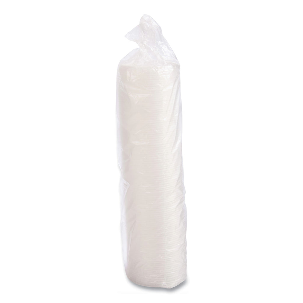Plastic Lids for Foam Cups, Bowls and Containers, Flat with Straw Slot, Fits 6-14 oz, Translucent, 100/Pack, 10 Packs/Carton