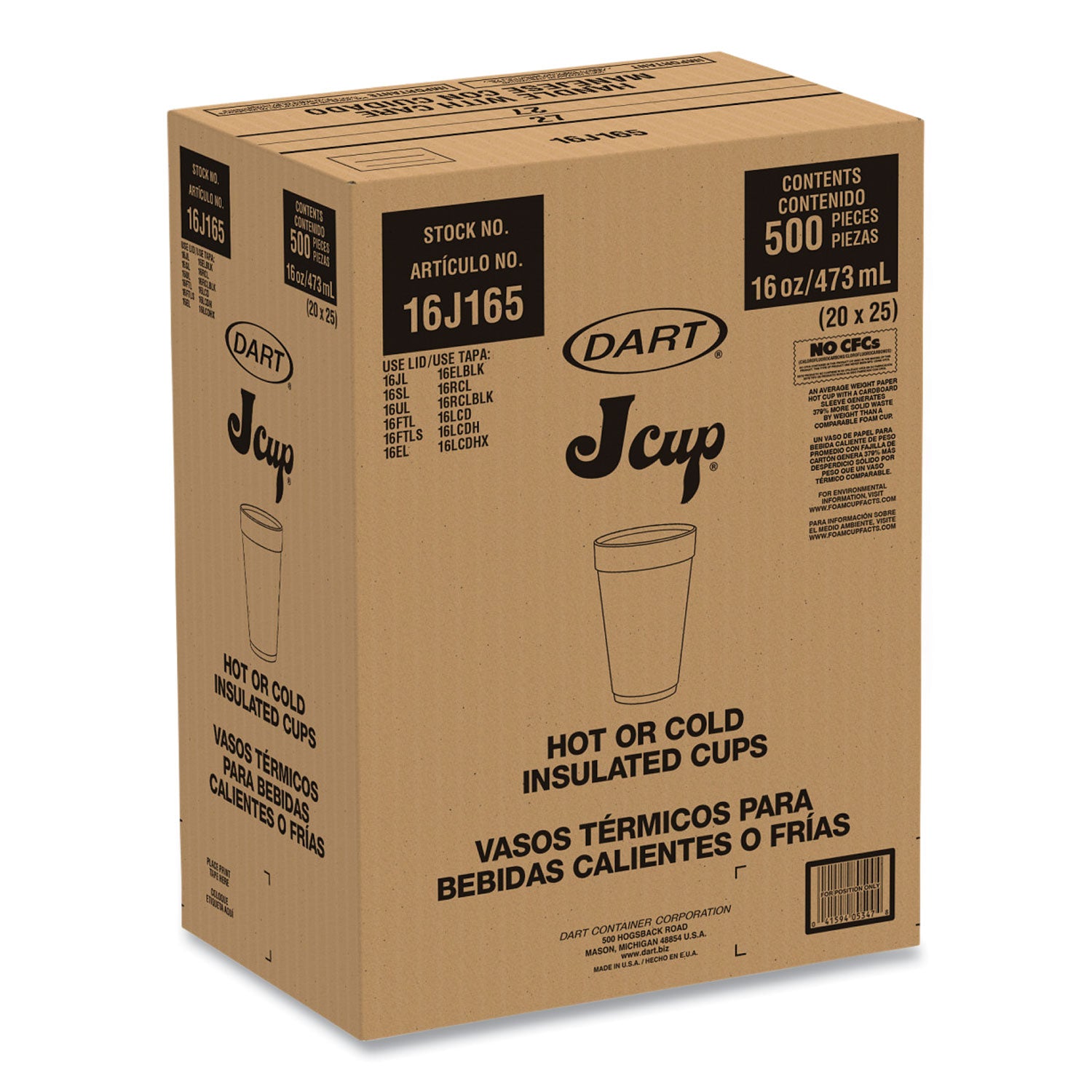 Foam Drink Cups, 16 oz, White, 20/Bag, 25 Bags/Carton