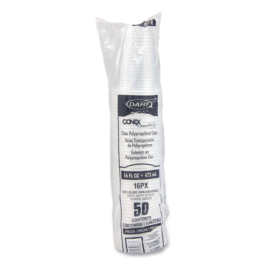 Conex ClearPro Plastic Cold Cups, Plastic, 16 oz, Clear, 50/Pack, 20 Packs/Carton