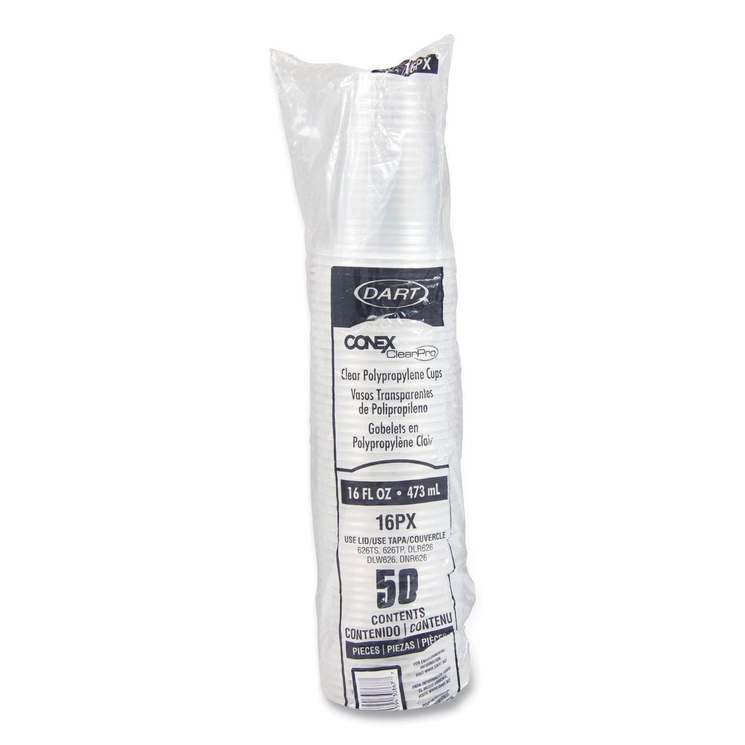 Conex ClearPro Plastic Cold Cups, Plastic, 16 oz, Clear, 50/Pack, 20 Packs/Carton