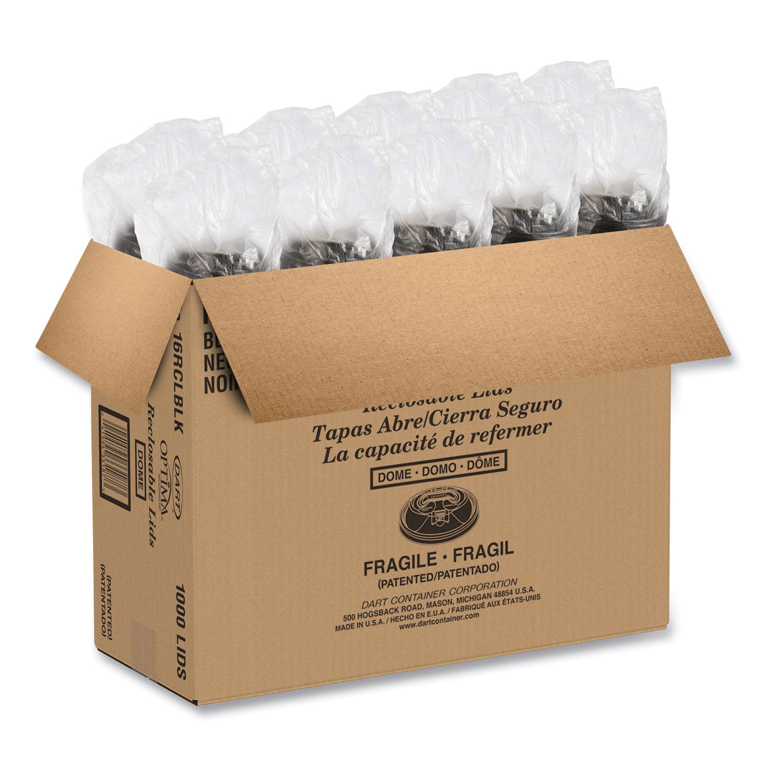 Dart Black Plastic Reclosable Lids - Round - Plastic - 1000 / Carton - 100 Per Bag - Black