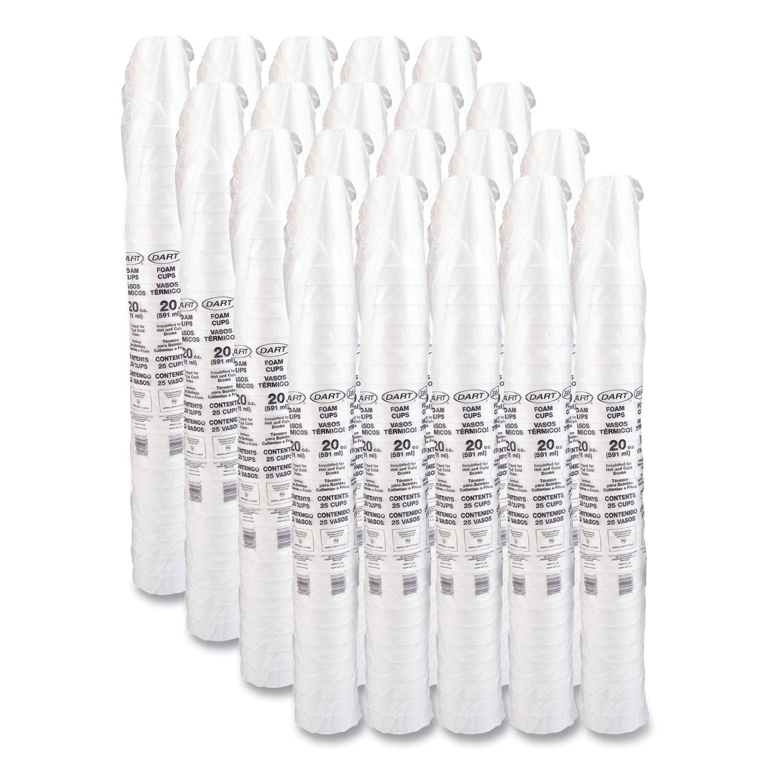 Foam Drink Cups, 20 oz, White, 500/Carton