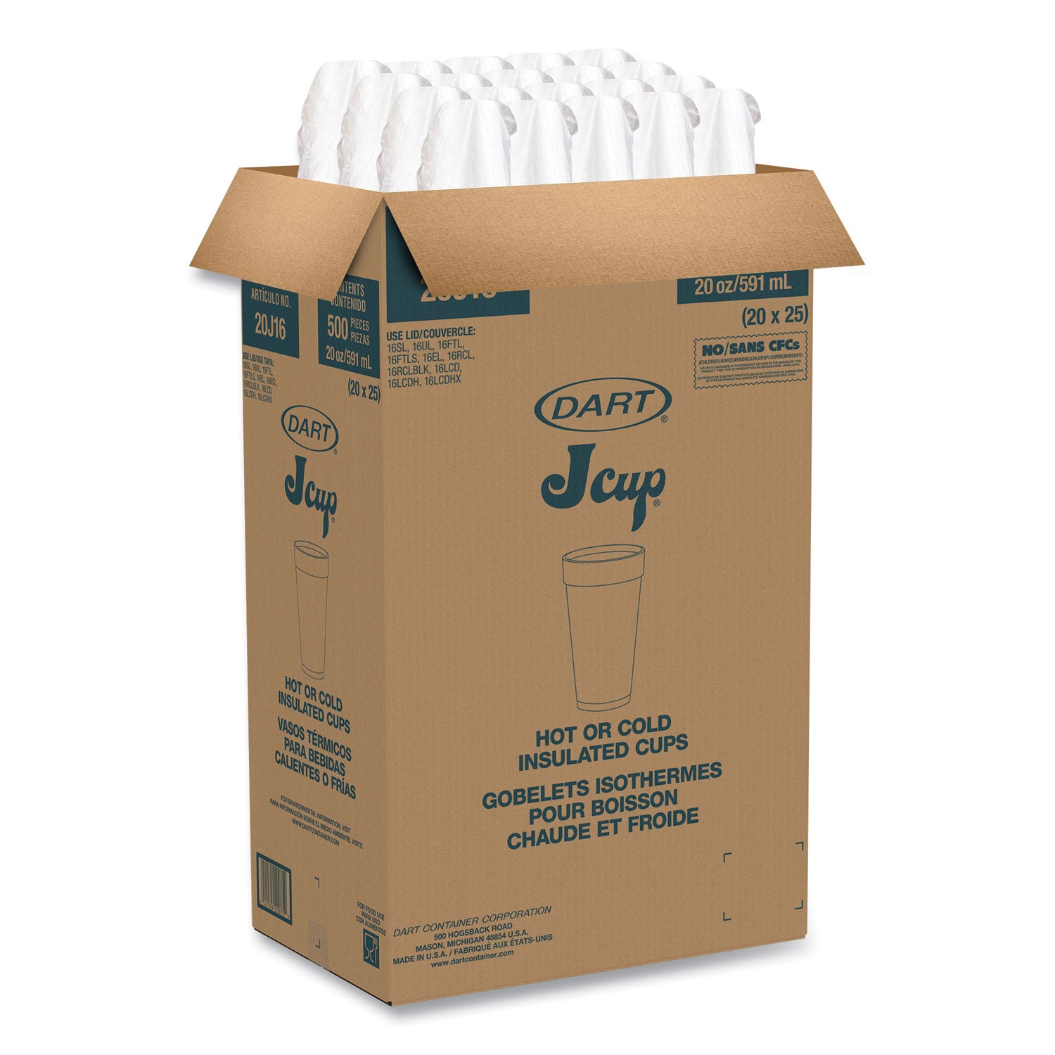 Foam Drink Cups, 20 oz, White, 500/Carton