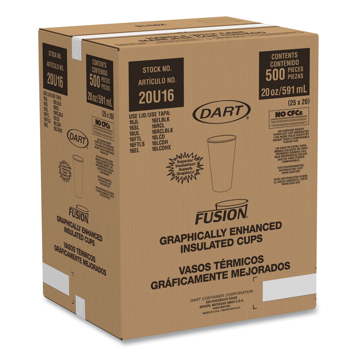 Fusion Escape Foam Hot/Cold Cups, 20 oz, Brown/Black, 500/Carton - 