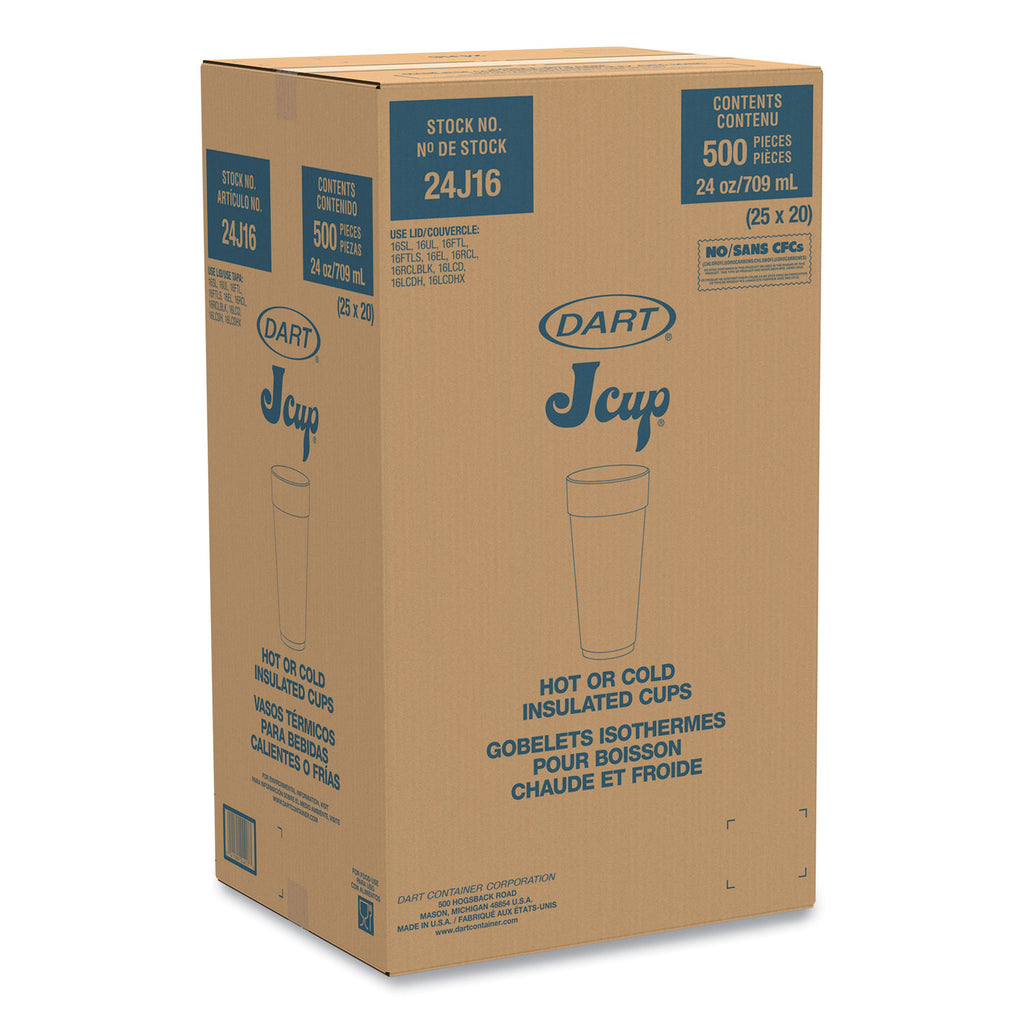 Foam Drink Cups, Hot/Cold, 24 oz, White, 25/Bag, 20 Bags/Carton