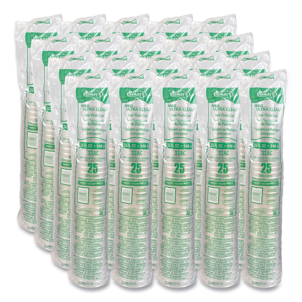 Ultra Clear Pedestal PET Cups, 32 oz, Clear, 25/Bag, 20 Bags/Carton