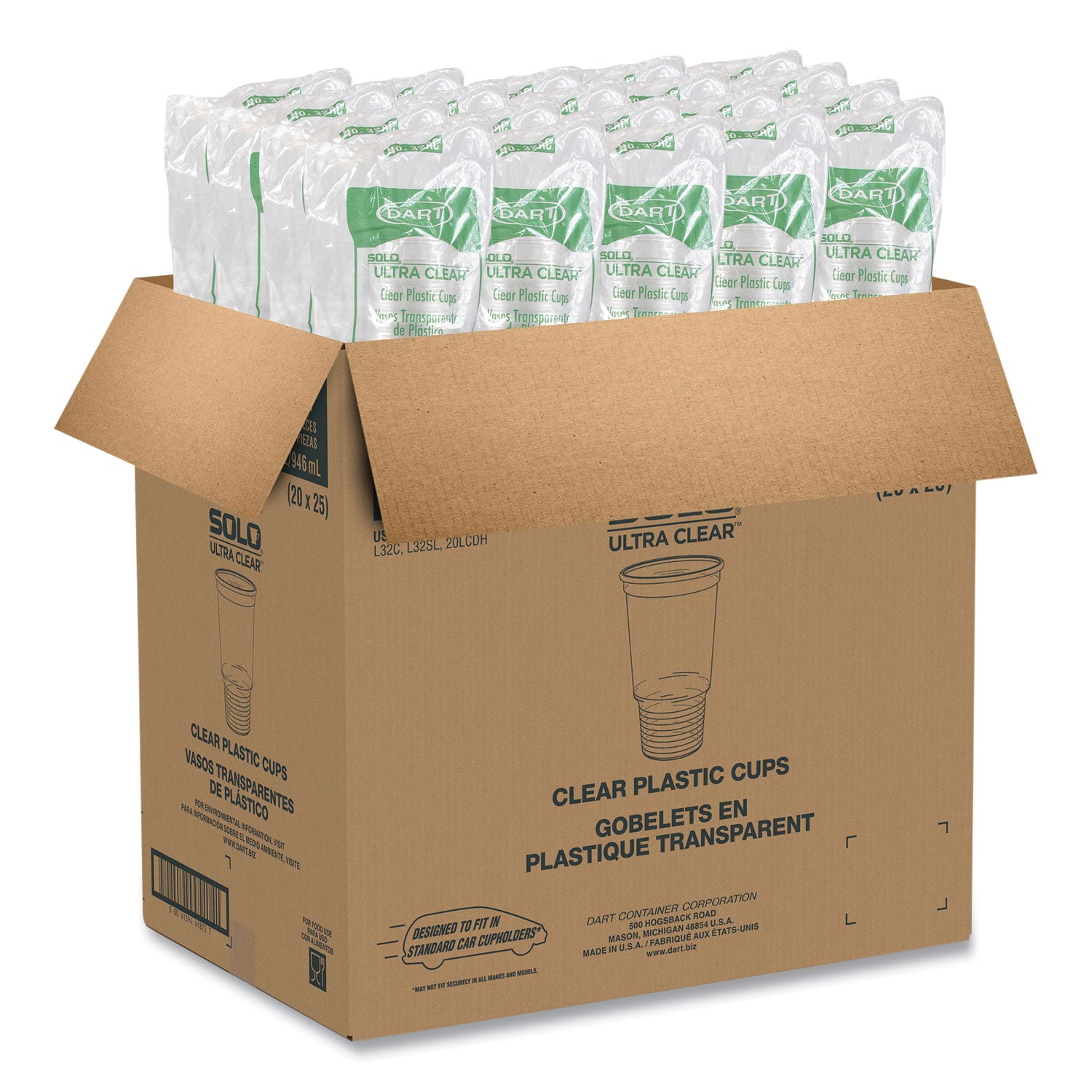 Ultra Clear Pedestal PET Cups, 32 oz, Clear, 25/Bag, 20 Bags/Carton
