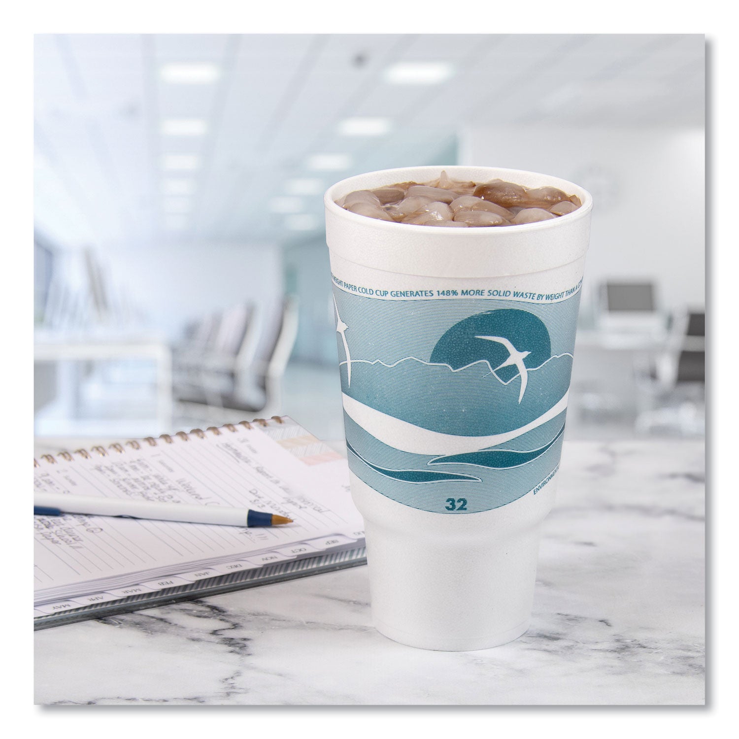 Horizon Hot/Cold Foam Drinking Cups, 32 oz, Teal/White, 16/Bag, 25 Bags/Carton