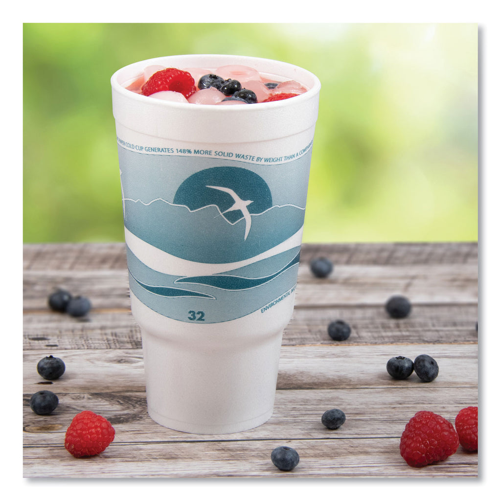 Horizon Hot/Cold Foam Drinking Cups, 32 oz, Teal/White, 16/Bag, 25 Bags/Carton