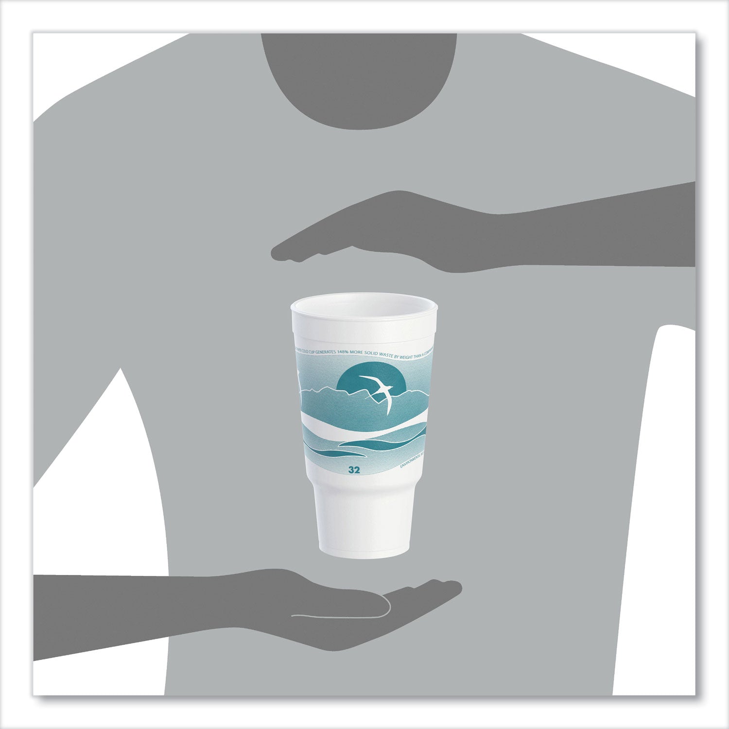 Horizon Hot/Cold Foam Drinking Cups, 32 oz, Teal/White, 16/Bag, 25 Bags/Carton