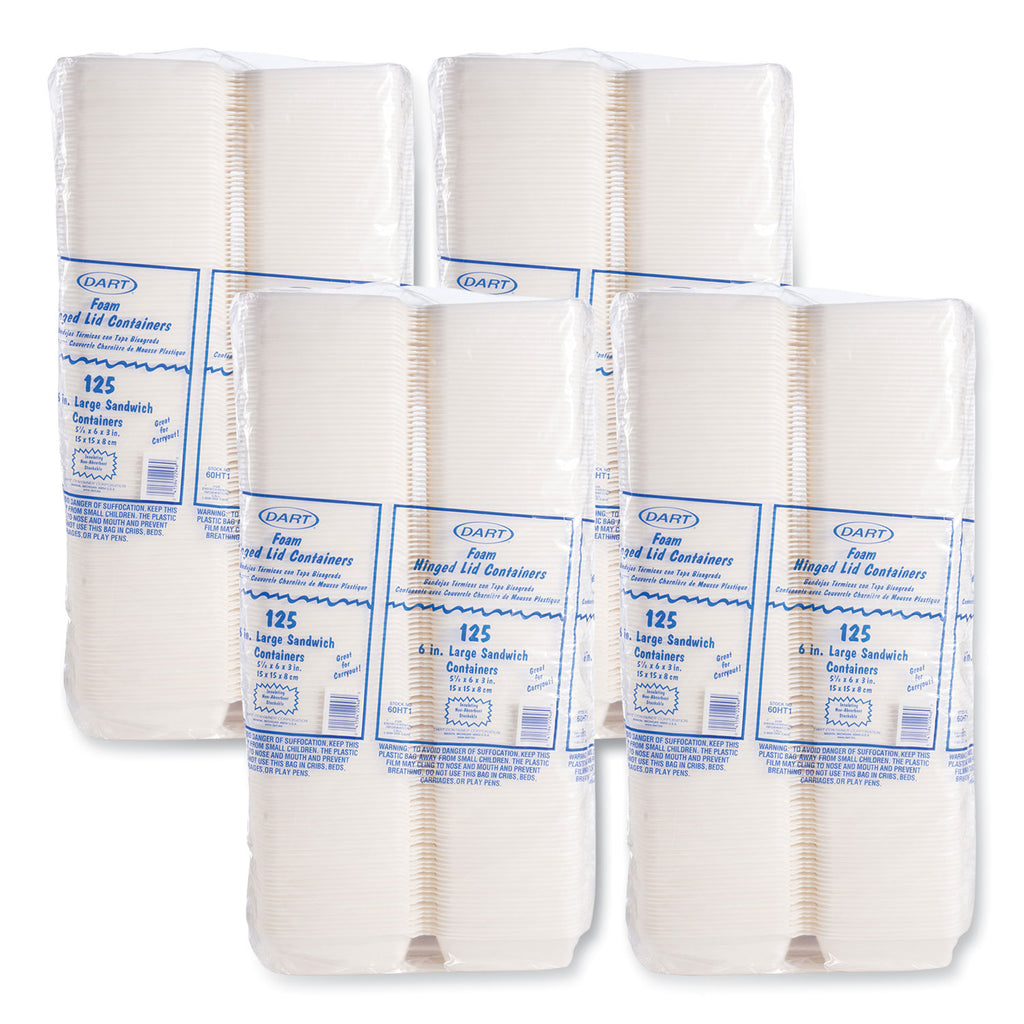Foam Hinged Lid Containers, 6 x 5.78 x 3, White, 500/Carton