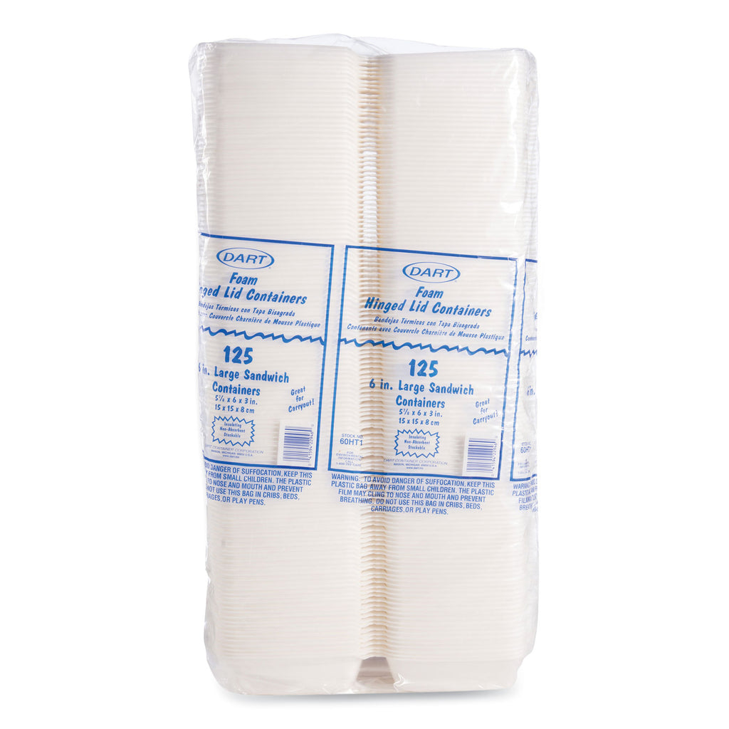 Foam Hinged Lid Containers, 6 x 5.78 x 3, White, 500/Carton