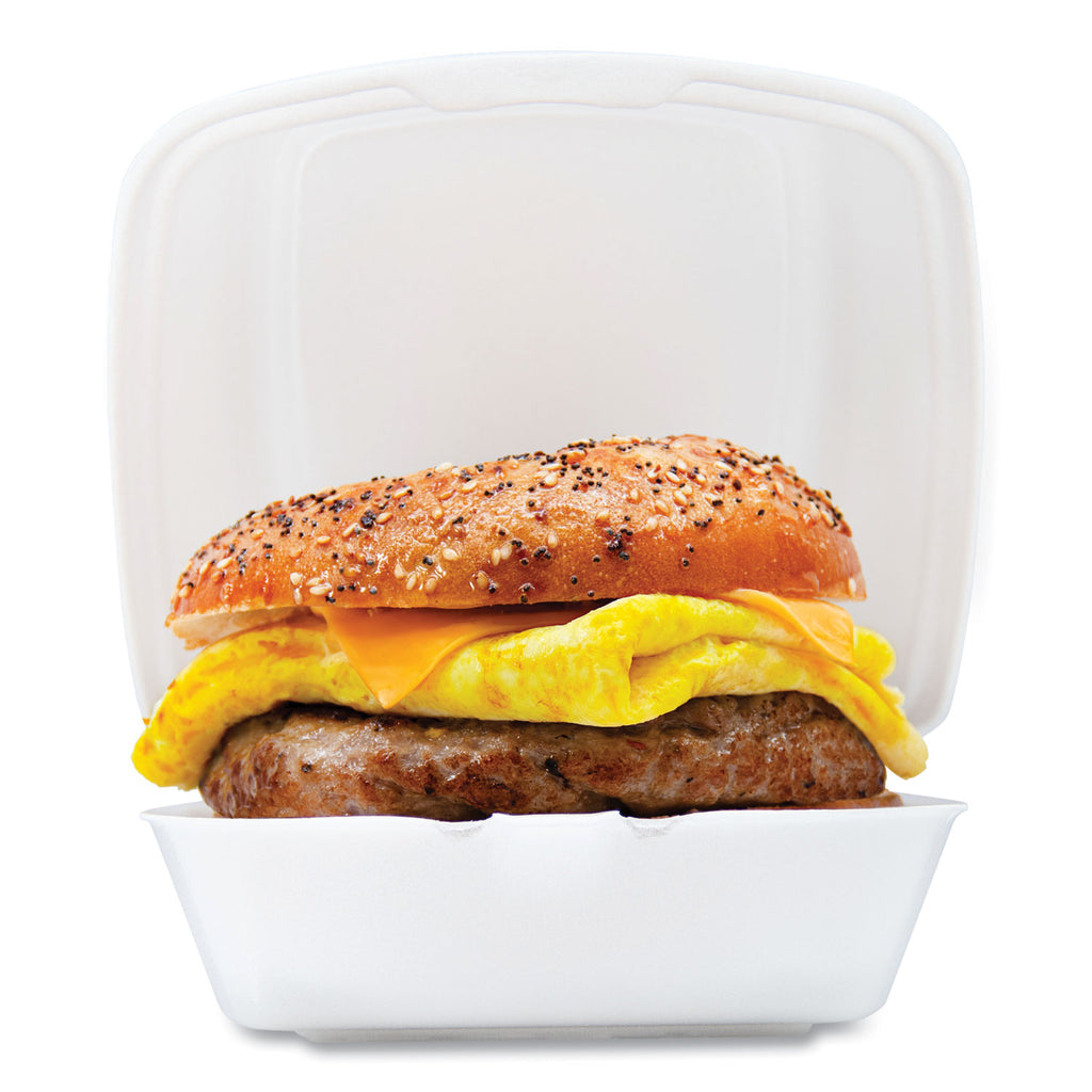 Foam Hinged Lid Containers, 6 x 5.78 x 3, White, 500/Carton