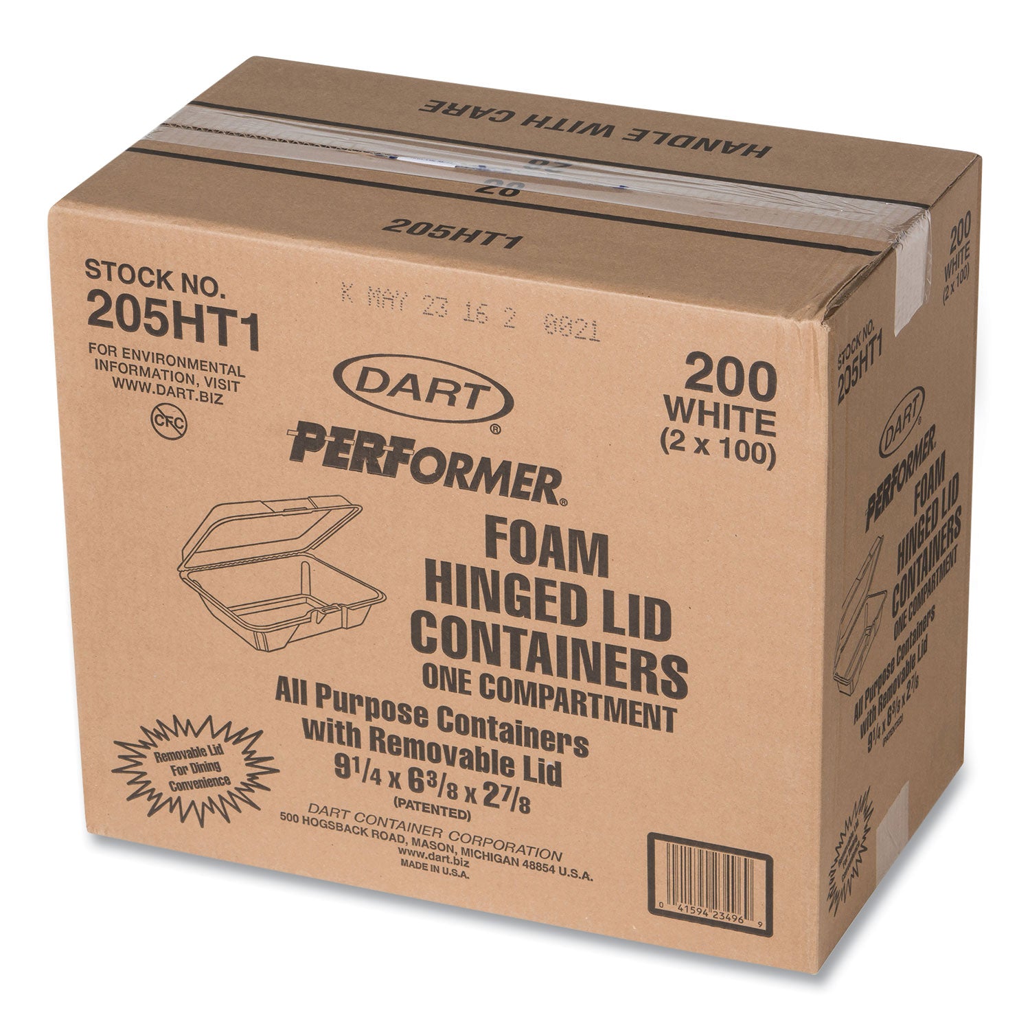 Foam Hinged Lid Containers, 1-Compartment, 6.4 x 9.3 x 2.9, White, 100/Pack, 2 Packs/Carton