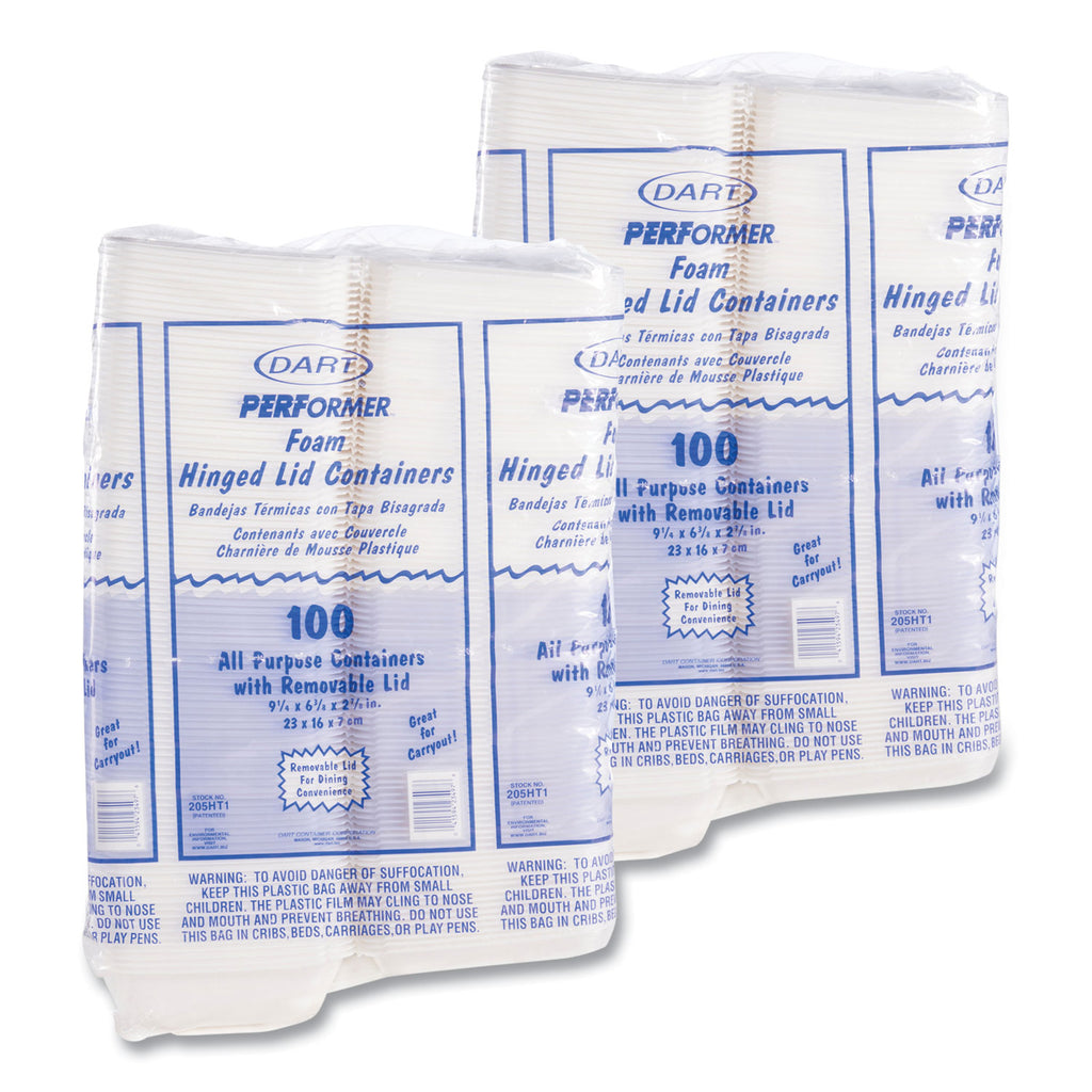 Foam Hinged Lid Containers, 1-Compartment, 6.4 x 9.3 x 2.9, White, 100/Pack, 2 Packs/Carton