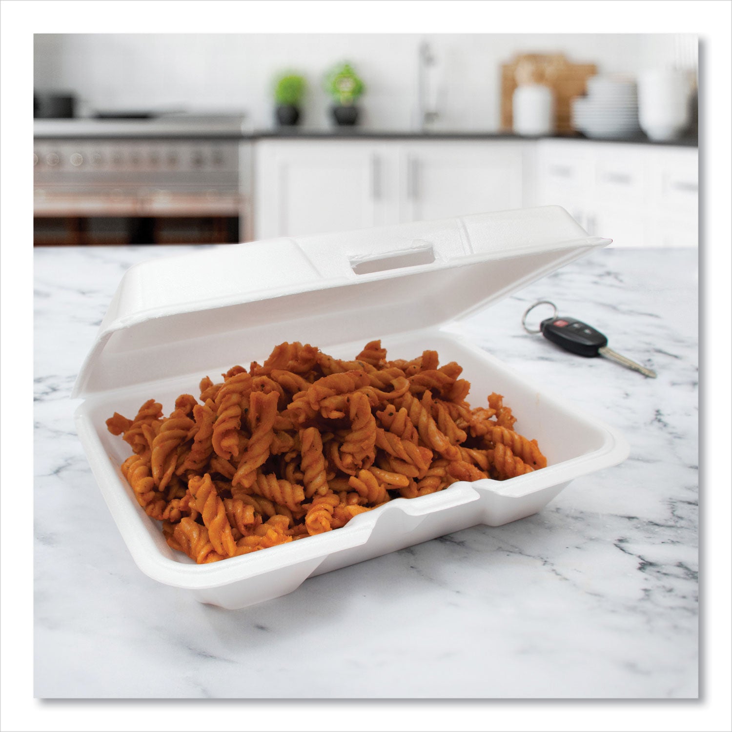 Foam Hinged Lid Containers, 1-Compartment, 6.4 x 9.3 x 2.9, White, 100/Pack, 2 Packs/Carton