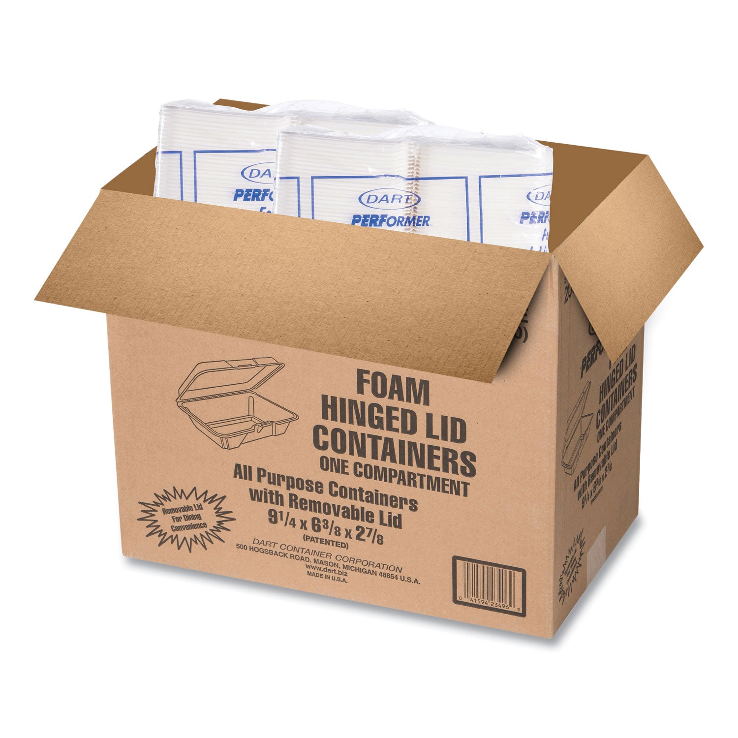 Foam Hinged Lid Containers, 1-Compartment, 6.4 x 9.3 x 2.9, White, 100/Pack, 2 Packs/Carton - 