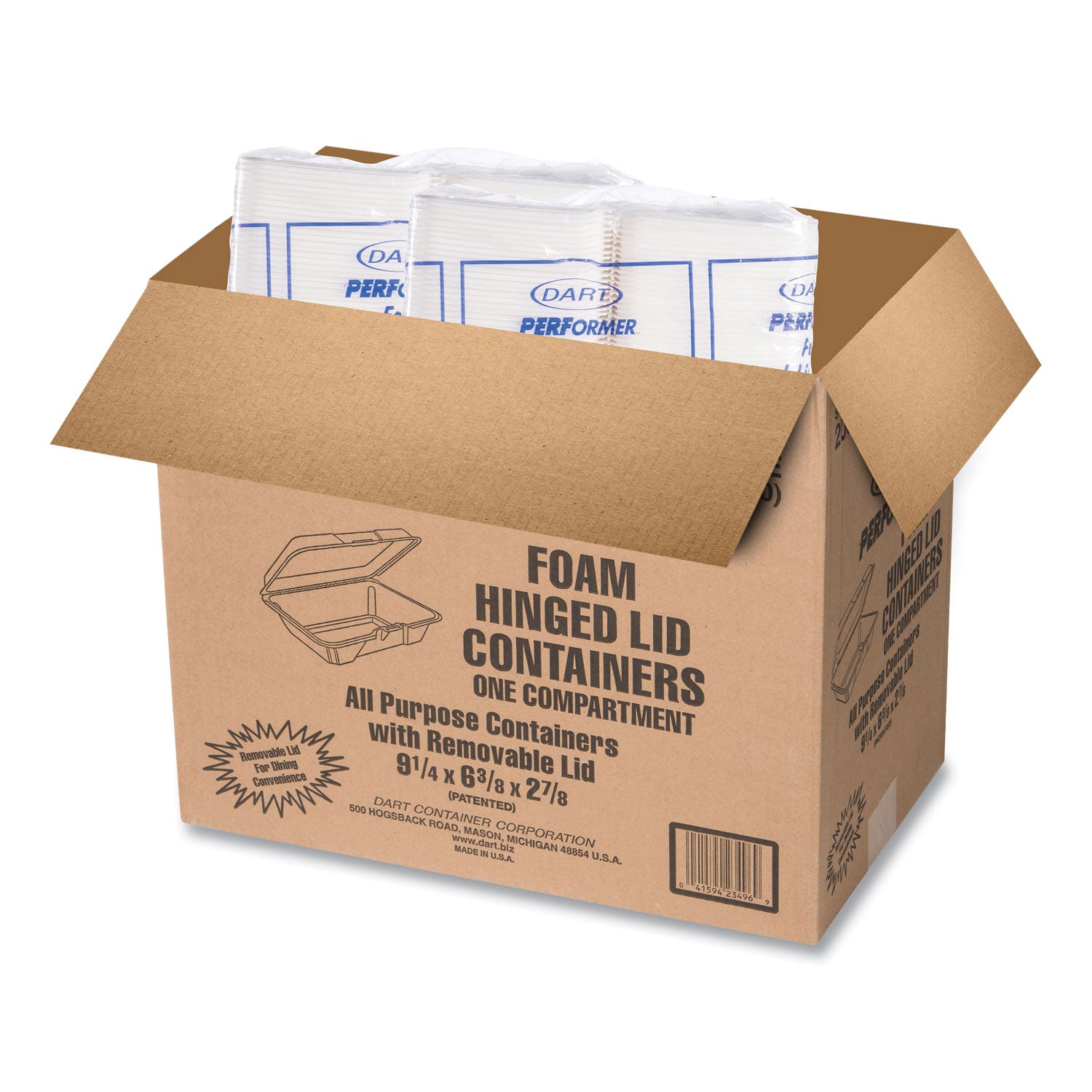 Foam Hinged Lid Containers, 1-Compartment, 6.4 x 9.3 x 2.9, White, 100/Pack, 2 Packs/Carton