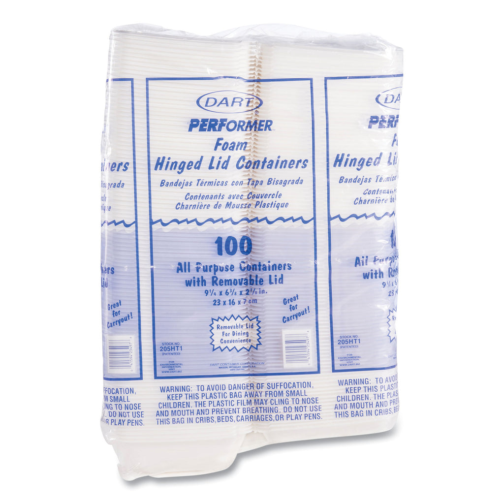 Foam Hinged Lid Containers, 1-Compartment, 6.4 x 9.3 x 2.9, White, 100/Pack, 2 Packs/Carton