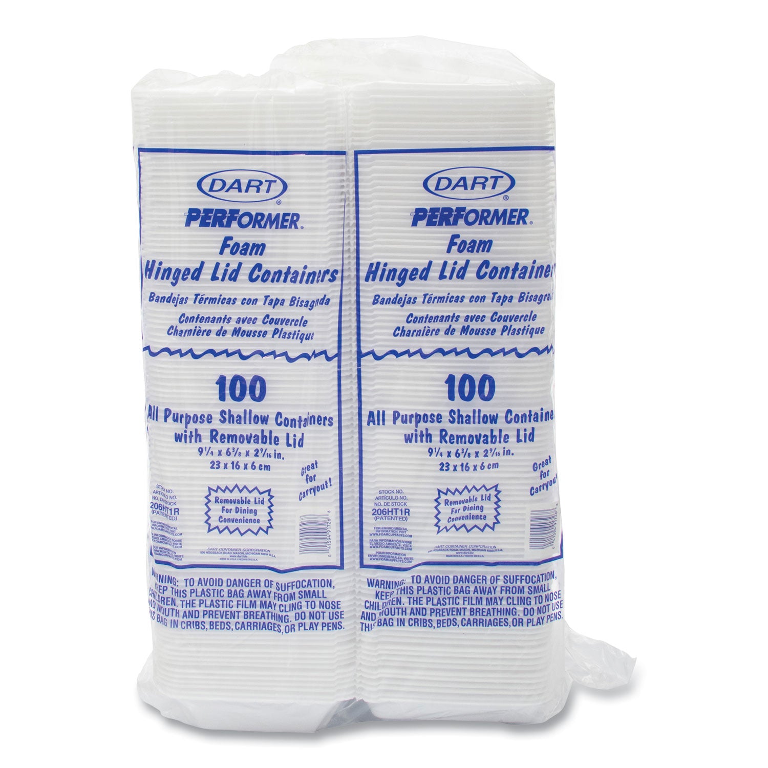 Foam Hinged Lid Containers, 6.4 x 9.3 x 2.6, White, 200/Carton