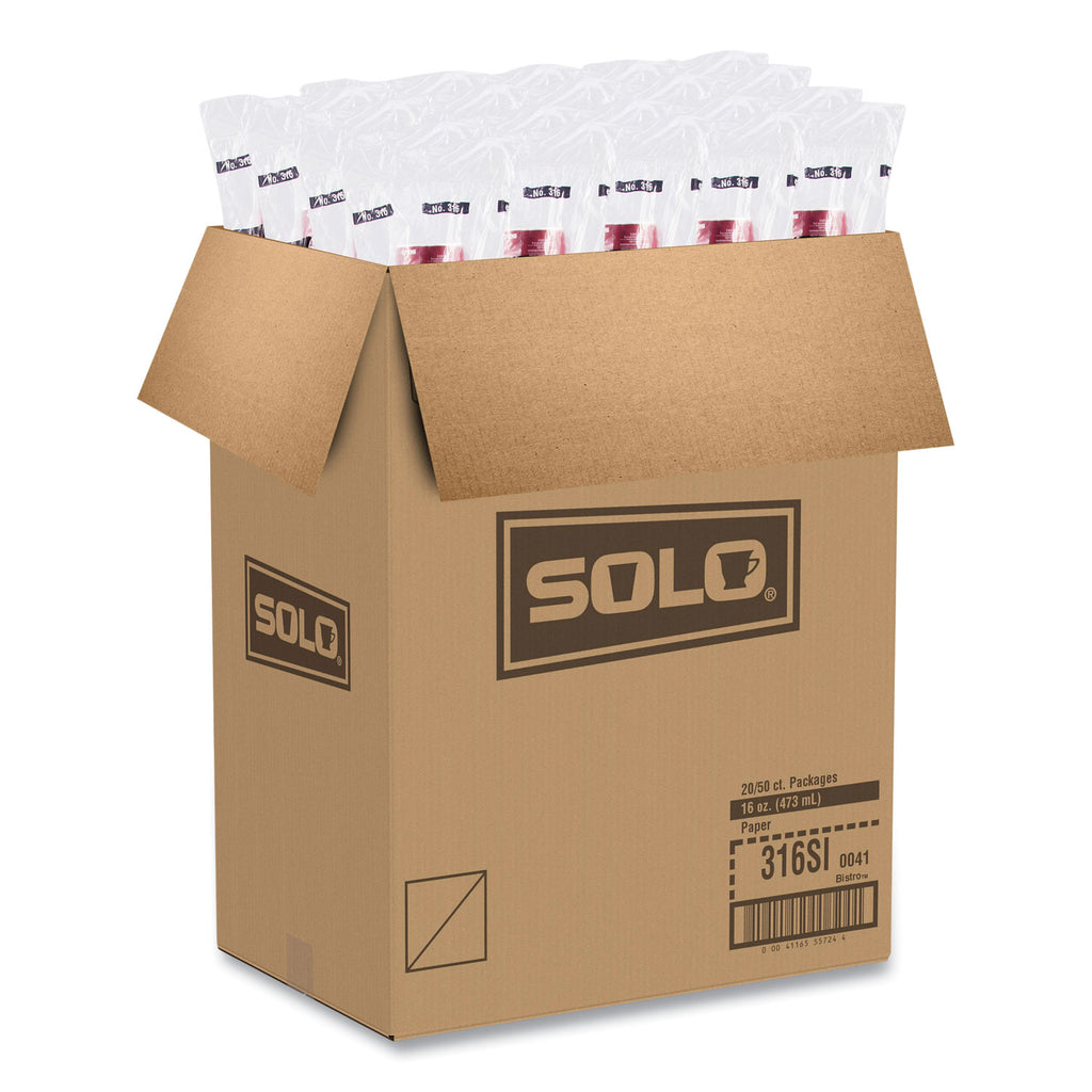 Paper Hot Drink Cups in Bistro Design, 16 oz, Maroon, 50/Pack