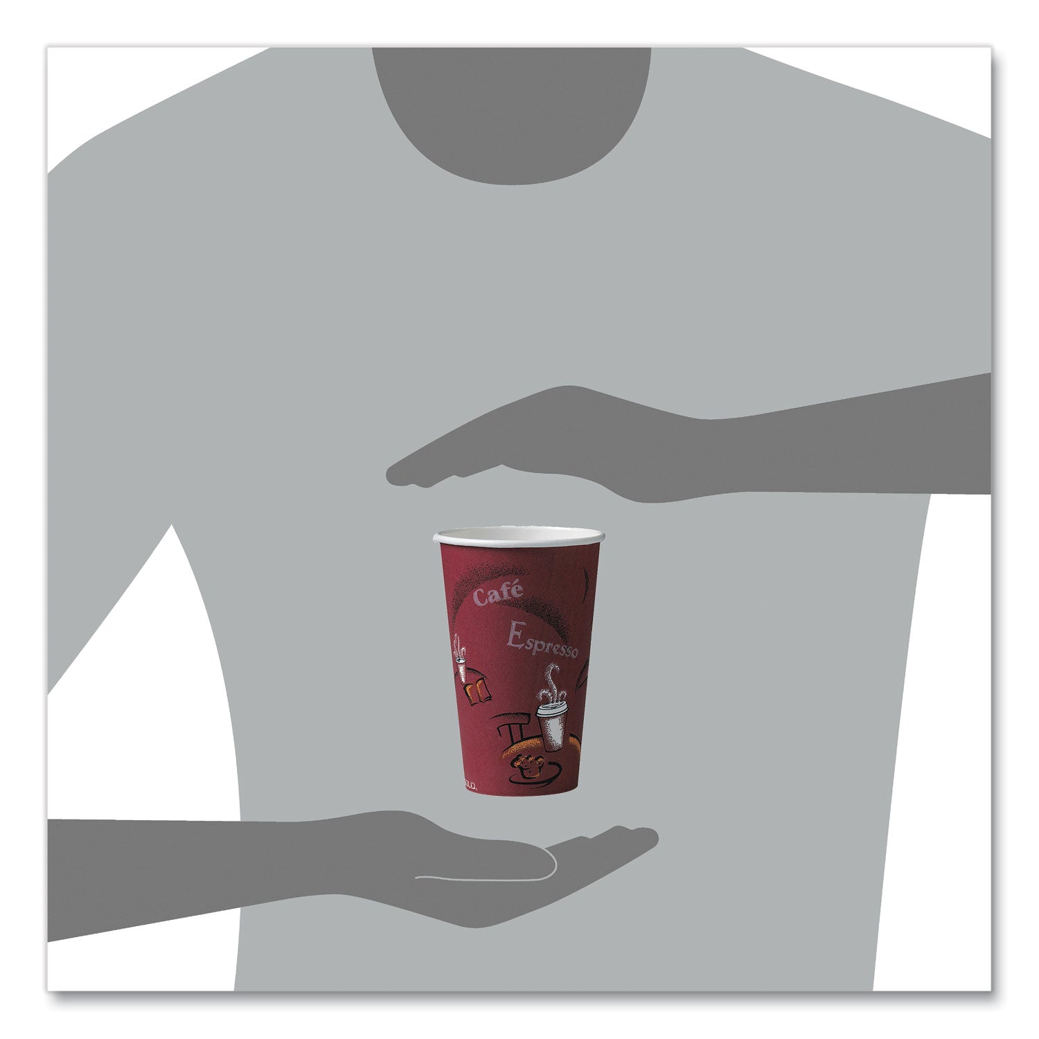 Paper Hot Drink Cups in Bistro Design, 16 oz, Maroon, 50/Pack - 