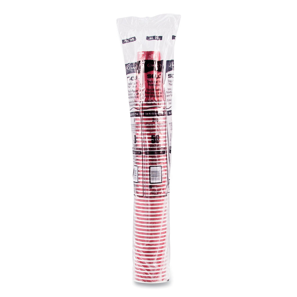 Paper Hot Drink Cups in Bistro Design, 16 oz, Maroon, 50/Pack