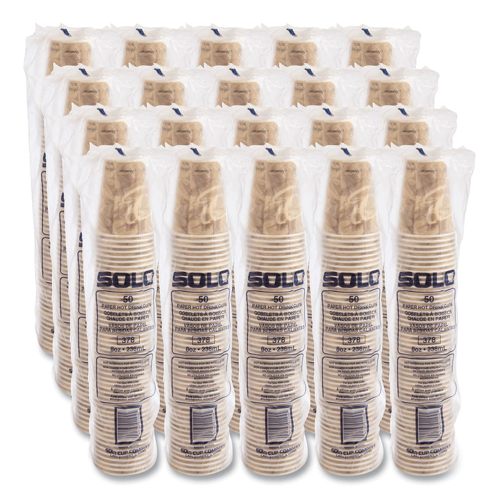 Mistique Polycoated Hot Paper Cups, 8 oz, Printed, Brown, 50/ Sleeve, 20 Sleeves/Carton