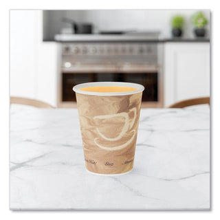 Mistique Polycoated Hot Paper Cups, 8 oz, Printed, Brown, 50/ Sleeve, 20 Sleeves/Carton