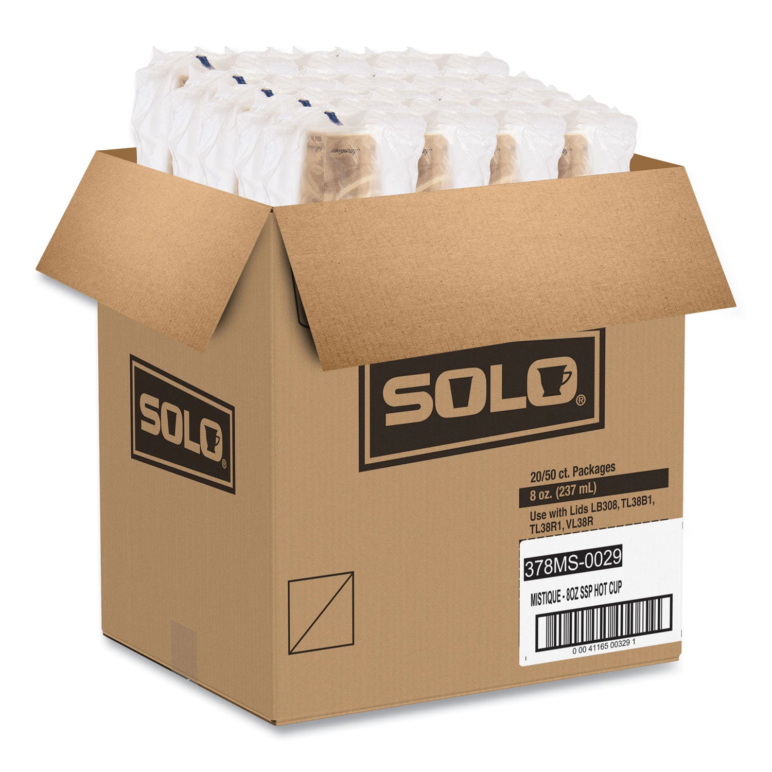 Mistique Polycoated Hot Paper Cups, 8 oz, Printed, Brown, 50/ Sleeve, 20 Sleeves/Carton
