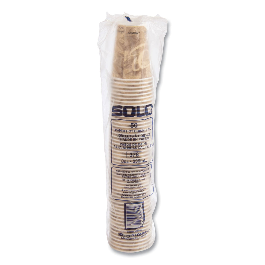Mistique Polycoated Hot Paper Cups, 8 oz, Printed, Brown, 50/ Sleeve, 20 Sleeves/Carton