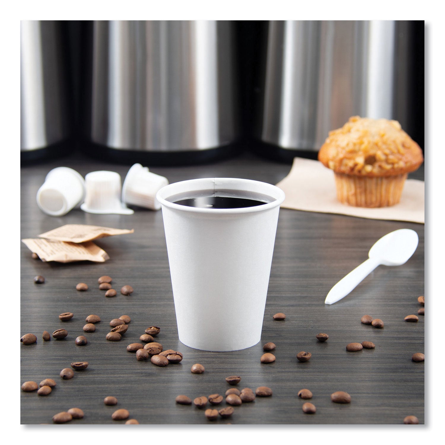 Single-Sided Poly Paper Hot Cups, 8 oz, White, 50/Bag, 20 Bags/Carton - 