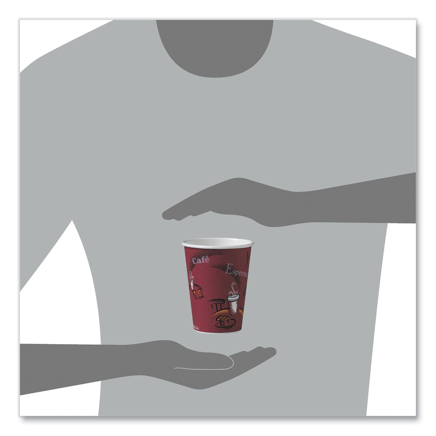 Paper Hot Drink Cups in Bistro Design, 12 oz, Maroon, 50/Pack - 