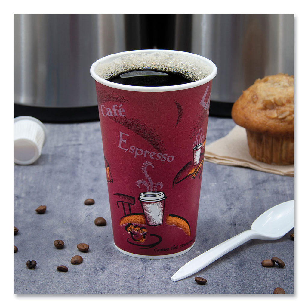 Single-Sided Poly Paper Hot Cups, 20 oz, Bistro Design, 600/Carton